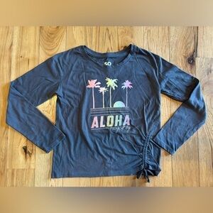 Dark Gray Long Sleeve Aloha Tropical Graphic Tee Shirt Girls Size Large 10/12